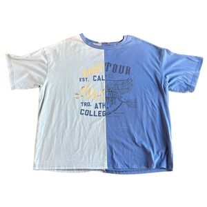 Romwe Mens Medium Blue Split Colorblock Graphic Tee Los Angeles‎ East Tour Shirt